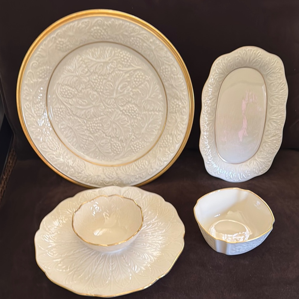 LENOX ELEGANT CREME AND GOLD SERVICE MID-CENTURY VINTAGE 4 PIECE FINE PORCELAIN